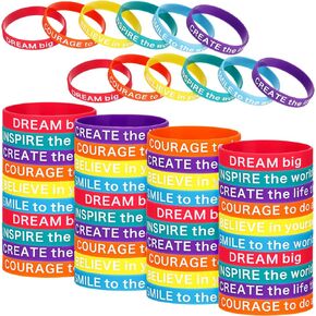 Deekin 48 Pcs Motivational Silicone Wristbands Colored Inspirational Rubber Bracelets with Motivational Quotes Stretch Unisex Wristbands for Home Office Gifts Prizes(Bright Color)
