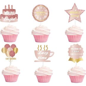 36Pcs Happy Retirement Cupcake Toppers Rose Gold Retirement Adventure Awaits Dessert Muffin Cupcake Food Picks Women Retired Decor Goodbye Retirement Party Supplies