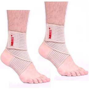 AIZXC Elastic Breathable Ankle Wraps Straps Bandage Compression Brace Foot Sleeve Support for Men Women - Ankle Supports for Athletics Injury Recovery Joint Pain Relief - 1 Pair (Beige)