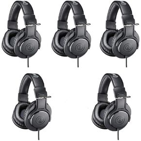 Audio-Technica 5 Pack ATH-M20x Professional Monitor Headphones, 96dB, 15-20kHz, Black - with Microfiber Cloth