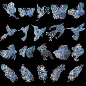 40PCS Large Stickers Holographic Stickers Butterfly Bird Glitter Stickers Waterproof Transparent Resin Stickers for Scrapbooking Journaling Decorative Stickers for Adult Vintage Scrapbook Stickers