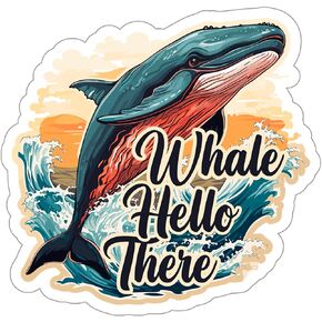 Whale Hello There Sticker Travel Window Decal Vinyl Small Waterproof for Water Bottle Mug Passport Book Scrapbook Notebook Laptop Tumbler Skateboard Computer Phone Size 4" Funny Gift