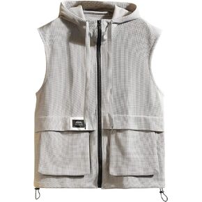 GURUNVANI Autumn Hooded Vest for Men Loose Sleeveless Sweatershirt Fashion Sportswear