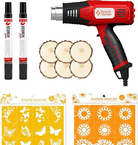 SCORCH MARKER Advance Bundle includes 2 SMPROS, 1500W Heat Gun, 10 Wood Rounds, 2 Vinyl Stencil Packs, Sanding Kit & Wood Finish - Give your Creation Life with a Start to Finish, DIY Crafting Pack! in Kuwait