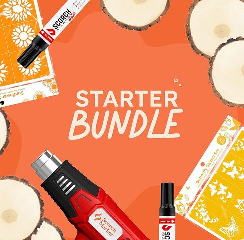 SCORCH MARKER Advance Bundle includes 2 SMPROS, 1500W Heat Gun, 10 Wood Rounds, 2 Vinyl Stencil Packs, Sanding Kit & Wood Finish - Give your Creation Life with a Start to Finish, DIY Crafting Pack! in Kuwait