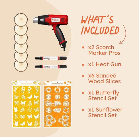 SCORCH MARKER Advance Bundle includes 2 SMPROS, 1500W Heat Gun, 10 Wood Rounds, 2 Vinyl Stencil Packs, Sanding Kit & Wood Finish - Give your Creation Life with a Start to Finish, DIY Crafting Pack! in Kuwait