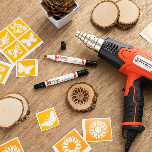 SCORCH MARKER Advance Bundle includes 2 SMPROS, 1500W Heat Gun, 10 Wood Rounds, 2 Vinyl Stencil Packs, Sanding Kit & Wood Finish - Give your Creation Life with a Start to Finish, DIY Crafting Pack! in Kuwait