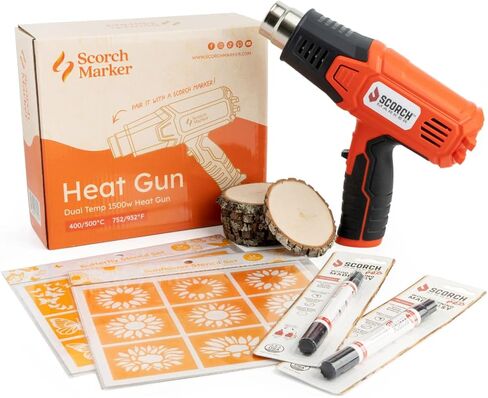 SCORCH MARKER Advance Bundle includes 2 SMPROS, 1500W Heat Gun, 10 Wood Rounds, 2 Vinyl Stencil Packs, Sanding Kit & Wood Finish - Give your Creation Life with a Start to Finish, DIY Crafting Pack! in Kuwait
