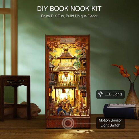 OurMiao Book Nook Kit, DIY Booknook Kits for Adults Teens, Chinese Style Miniature Dollhouse Kit with Sensor Lights, Decorative Bookends Bookshelf Insert Decor (Yard of Han Dynasty) in Saudi Arabia