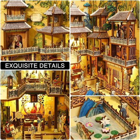 OurMiao Book Nook Kit, DIY Booknook Kits for Adults Teens, Chinese Style Miniature Dollhouse Kit with Sensor Lights, Decorative Bookends Bookshelf Insert Decor (Yard of Han Dynasty) in Saudi Arabia