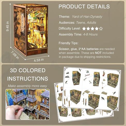 OurMiao Book Nook Kit, DIY Booknook Kits for Adults Teens, Chinese Style Miniature Dollhouse Kit with Sensor Lights, Decorative Bookends Bookshelf Insert Decor (Yard of Han Dynasty) in Saudi Arabia
