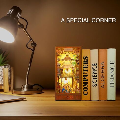 OurMiao Book Nook Kit, DIY Booknook Kits for Adults Teens, Chinese Style Miniature Dollhouse Kit with Sensor Lights, Decorative Bookends Bookshelf Insert Decor (Yard of Han Dynasty) in Saudi Arabia