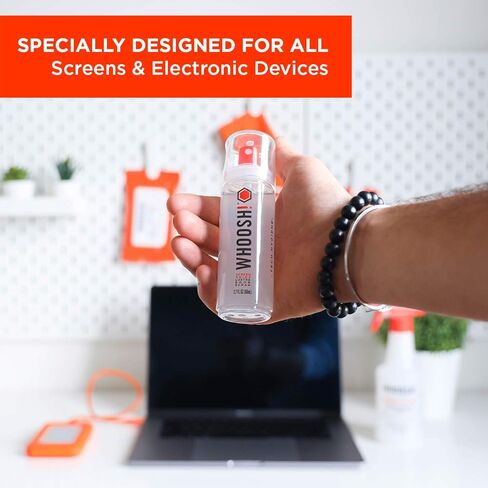 ووش! بخاخ ومنديل منظف الشاشة [مجموعة من 2] - 2.7 أونصة سائلة + 1 مناديل قماش من الألياف الدقيقة - منظف إلكتروني بحجم مناسب للسفر للسيارة والكمبيوتر والكمبيوتر المحمول وماك بوك والهاتف والساعة والنظارات - مجموعة تنظيف العدسات in Kuwait