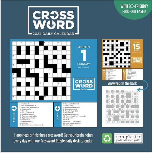 TF PUBLISHING 2024 Crossword Puzzles Daily Desktop Calendar | Home and Office Organization | Over 300 Full-Color Easy Tear-Off Pages | Attached Fold-Out Cardboard Easel for Desks | 5.25" x 5.25" in Kuwait