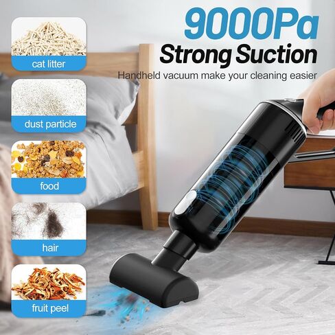 Cordless Handheld Car Vacuum Cleaner: 9000Pa Portable Car Vacuum with Powerful Suction Low Noise Rechargeable Dust Busters Wireless Hand Held Vacuum for Car Home Office Desktop Deep Cleaning (Black) in Saudi Arabia