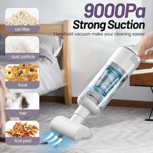 Cordless Handheld Car Vacuum Cleaner: 9000Pa Portable Car Vacuum with Powerful Suction Low Noise Rechargeable Dust Busters Wireless Hand Held Vacuum for Car Home Office Desktop Deep Cleaning (Black) in Saudi Arabia