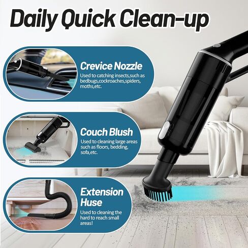 Cordless Handheld Car Vacuum Cleaner: 9000Pa Portable Car Vacuum with Powerful Suction Low Noise Rechargeable Dust Busters Wireless Hand Held Vacuum for Car Home Office Desktop Deep Cleaning (Black) in Saudi Arabia