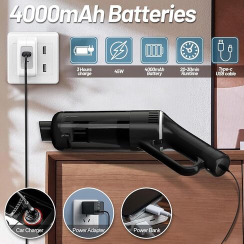 Cordless Handheld Car Vacuum Cleaner: 9000Pa Portable Car Vacuum with Powerful Suction Low Noise Rechargeable Dust Busters Wireless Hand Held Vacuum for Car Home Office Desktop Deep Cleaning (Black) in Saudi Arabia