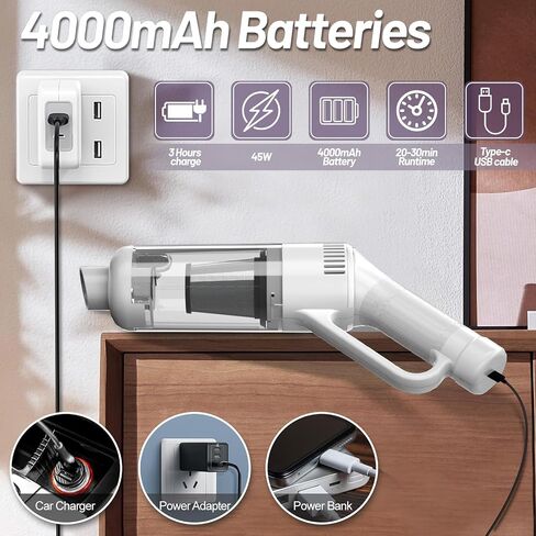 Cordless Handheld Car Vacuum Cleaner: 9000Pa Portable Car Vacuum with Powerful Suction Low Noise Rechargeable Dust Busters Wireless Hand Held Vacuum for Car Home Office Desktop Deep Cleaning (Black) in Saudi Arabia