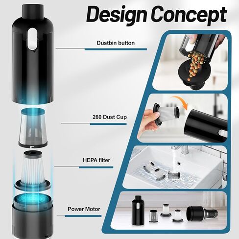Cordless Handheld Car Vacuum Cleaner: 9000Pa Portable Car Vacuum with Powerful Suction Low Noise Rechargeable Dust Busters Wireless Hand Held Vacuum for Car Home Office Desktop Deep Cleaning (Black) in Saudi Arabia