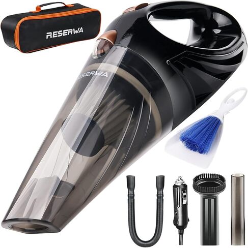 Reserwa [الجيل الخامس] مكنسة كهربائية محمولة باليد بقدرة 12 فولت 106 وات بقوة 4500 باسكال، مع سلك طاقة بطول 16.4 قدم (5 أمتار)، وحقيبة حمل، وفرشاة تنظيف (أسود) in Kuwait