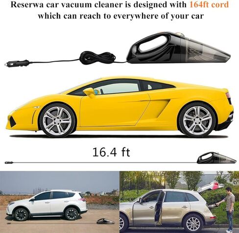 Reserwa [الجيل الخامس] مكنسة كهربائية محمولة باليد بقدرة 12 فولت 106 وات بقوة 4500 باسكال، مع سلك طاقة بطول 16.4 قدم (5 أمتار)، وحقيبة حمل، وفرشاة تنظيف (أسود) in Kuwait