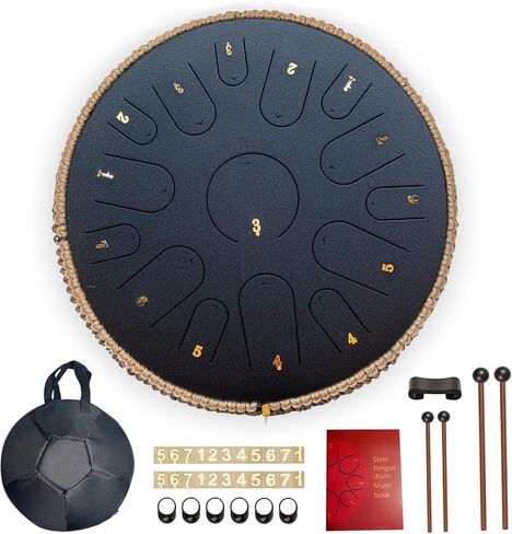 Steel Tongue Drum,14 Inch 15 Note Tongue Drum,Hand Pan Drum with Music Book,percussion instruments and Carry Bag,Worry Free Drum for Beginner Adult Kids,C Major in Saudi Arabia