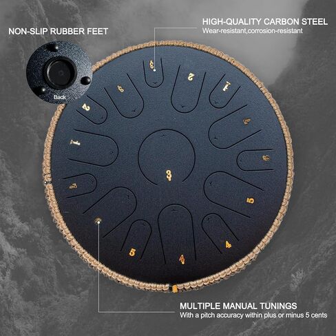 Steel Tongue Drum,14 Inch 15 Note Tongue Drum,Hand Pan Drum with Music Book,percussion instruments and Carry Bag,Worry Free Drum for Beginner Adult Kids,C Major in Saudi Arabia
