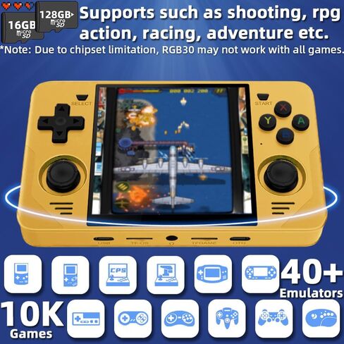 وحدة تحكم ألعاب محمولة باليد RGB30 مقاس 4.0 بوصة وحدات تحكم ألعاب Pro Retro ألعاب فيديو كلاسيكية نظام مثبت مسبقًا وحدات تحكم ألعاب مدمجة ببطارية قابلة للشحن 128 جيجابايت أصفر in Saudi Arabia