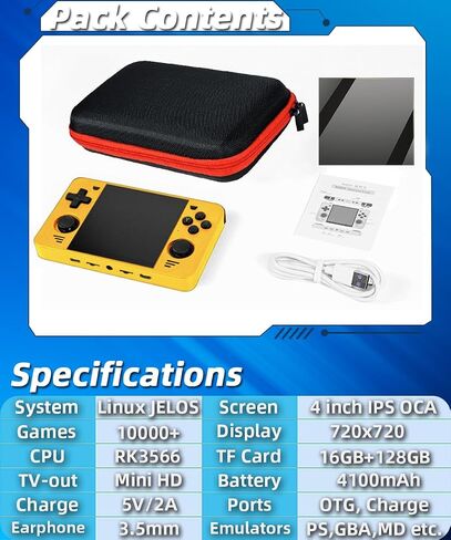 وحدة تحكم ألعاب محمولة باليد RGB30 مقاس 4.0 بوصة وحدات تحكم ألعاب Pro Retro ألعاب فيديو كلاسيكية نظام مثبت مسبقًا وحدات تحكم ألعاب مدمجة ببطارية قابلة للشحن 128 جيجابايت أصفر in Saudi Arabia