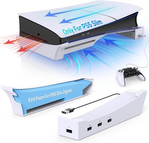 حامل أفقي Gorixer RGB لوحدة تحكم PS5 Slim مع 4 محاور USB، حامل لأقراص Playstation 5 النحيفة والرقمية، ملحقات حامل القاعدة مع 14 وضع إضاءة ومنفذ شحن سريع لوحدة تحكم PS5 in Kuwait