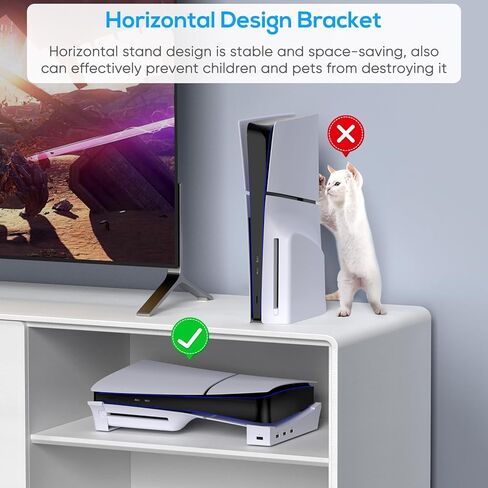 حامل أفقي Gorixer RGB لوحدة تحكم PS5 Slim مع 4 محاور USB، حامل لأقراص Playstation 5 النحيفة والرقمية، ملحقات حامل القاعدة مع 14 وضع إضاءة ومنفذ شحن سريع لوحدة تحكم PS5 in Kuwait