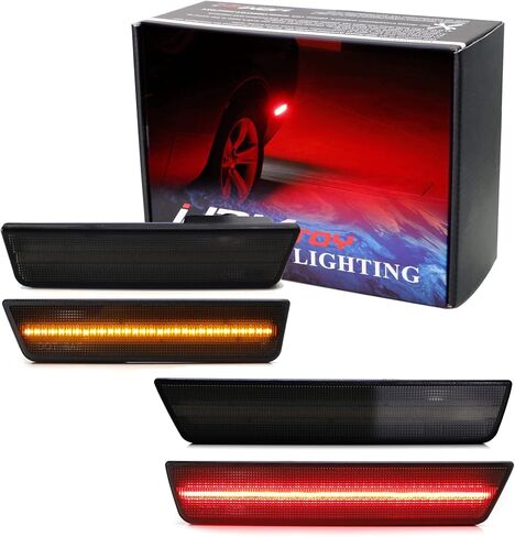 iJDMTOY (4 Smoked Lens LED Side Marker Lights Compatible With 2008-2014 Dodge Challenger, Includes (2) Front Amber LED & (2) Rear Red LED in Saudi Arabia