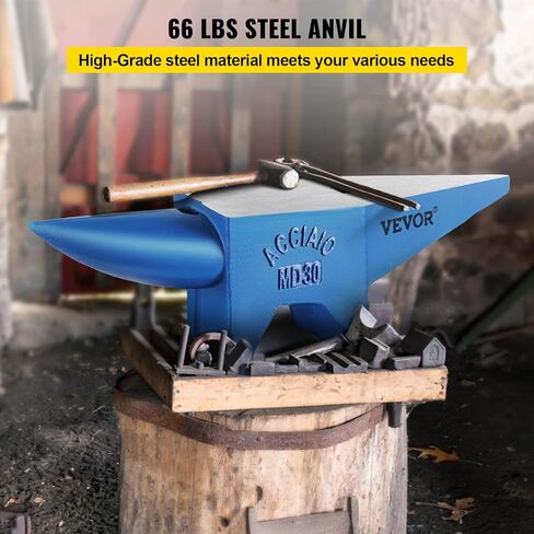 VEVOR Single Horn Anvil, 66Lbs Cast Steel Anvil, High Hardness Rugged Round Horn Anvil Blacksmith, Large Countertop and Stable Base, with Round and Square Hole, Metalsmith Tool for Bending and Shaping in Saudi Arabia