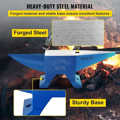 VEVOR Single Horn Anvil, 66Lbs Cast Steel Anvil, High Hardness Rugged Round Horn Anvil Blacksmith, Large Countertop and Stable Base, with Round and Square Hole, Metalsmith Tool for Bending and Shaping in Saudi Arabia