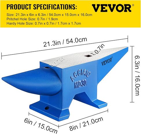 VEVOR Single Horn Anvil, 66Lbs Cast Steel Anvil, High Hardness Rugged Round Horn Anvil Blacksmith, Large Countertop and Stable Base, with Round and Square Hole, Metalsmith Tool for Bending and Shaping in Saudi Arabia