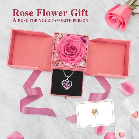 Valentine Gifts for Women, Preserved Flowers Rose Gift for Mom Wife Girlfriend, LED Light Jewelry Box with Necklace, Forever Rose for Mothers, Birthday, Anniversary, Christmas Day Gift (Pink) in Saudi Arabia