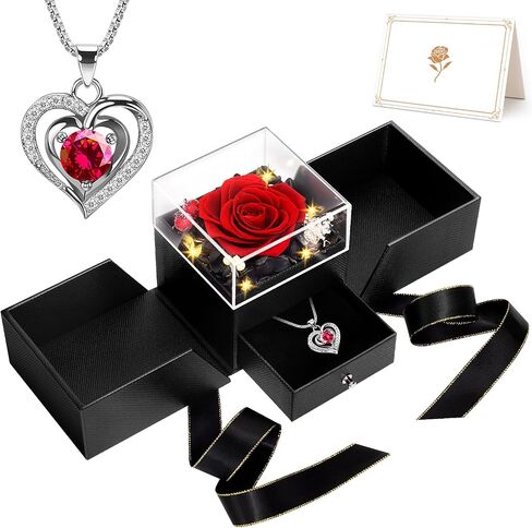 Valentine Gifts for Women, Preserved Flowers Rose Gift for Mom Wife Girlfriend, LED Light Jewelry Box with Necklace, Forever Rose for Mothers, Birthday, Anniversary, Christmas Day Gift (Pink) in Saudi Arabia