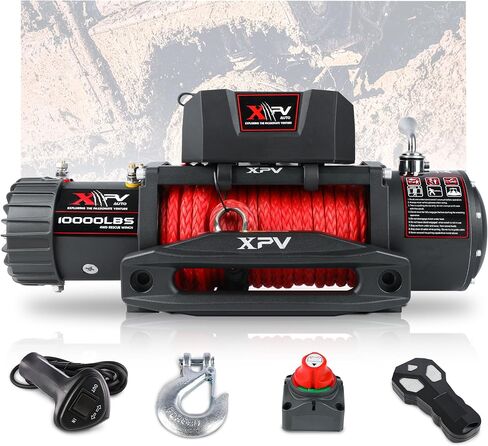 XPV AUTO Winch 10000 رطل. ونش شاحنة ونش كهربائي مقاوم للماء IP67 طقم حبل صناعي ونش كهربائي مع أجهزة تحكم عن بعد لاسلكية محمولة ومقبض سلكي لشاحنة قارب مركبة على الطرق الوعرة 4WD 4x4 in Kuwait