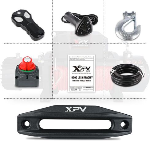 XPV AUTO Winch 10000 رطل. ونش شاحنة ونش كهربائي مقاوم للماء IP67 طقم حبل صناعي ونش كهربائي مع أجهزة تحكم عن بعد لاسلكية محمولة ومقبض سلكي لشاحنة قارب مركبة على الطرق الوعرة 4WD 4x4 in Kuwait