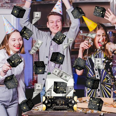 16 قطعة من صندوق هدايا Grad Surprise Exploding Money، صندوق كذاب Black Glod، صندوق منبثق للنقود للتخرج، فكرة هدية نقدية لحقائب هدايا Grad Girdle لعام 2024، هدايا لحفلات التخرج من الكلية الثانوية لعام 2024 in Kuwait