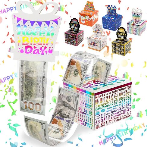 Birthday Money Box for Cash Gift, Surprise Money Roll Gift Box with Pull Out Card and 48Pcs Bags for Parents, Lovers, Kids and Friends, Creative Way to Give Cash as A Gift Ideas(Bule) in Saudi Arabia