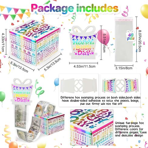Birthday Money Box for Cash Gift, Surprise Money Roll Gift Box with Pull Out Card and 48Pcs Bags for Parents, Lovers, Kids and Friends, Creative Way to Give Cash as A Gift Ideas(Bule) in Saudi Arabia