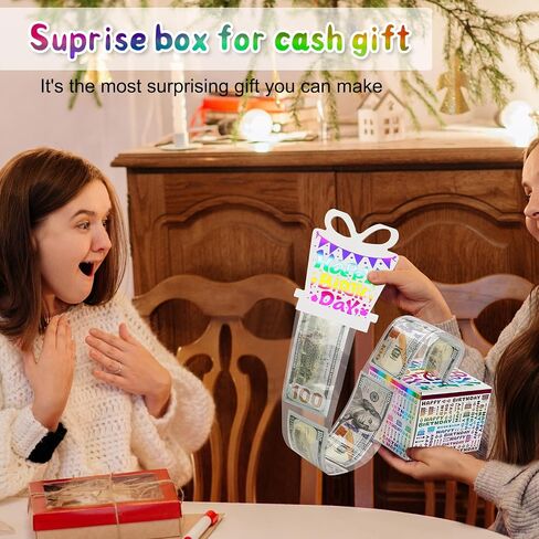 Birthday Money Box for Cash Gift, Surprise Money Roll Gift Box with Pull Out Card and 48Pcs Bags for Parents, Lovers, Kids and Friends, Creative Way to Give Cash as A Gift Ideas(Bule) in Saudi Arabia