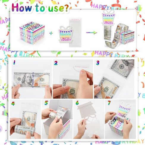 Birthday Money Box for Cash Gift, Surprise Money Roll Gift Box with Pull Out Card and 48Pcs Bags for Parents, Lovers, Kids and Friends, Creative Way to Give Cash as A Gift Ideas(Bule) in Saudi Arabia