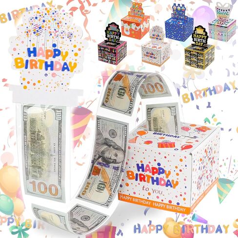 Birthday Money Box for Cash Gift, Surprise Money Roll Gift Box with Pull Out Card and 48Pcs Bags for Parents, Lovers, Kids and Friends, Creative Way to Give Cash as A Gift Ideas(Bule) in Saudi Arabia