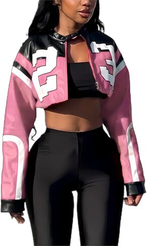 CONCINEROS Women's Faux Leather Jacket Zip Up Cropped Bomber Leather Jacket Women 2023 S-XL in Kuwait