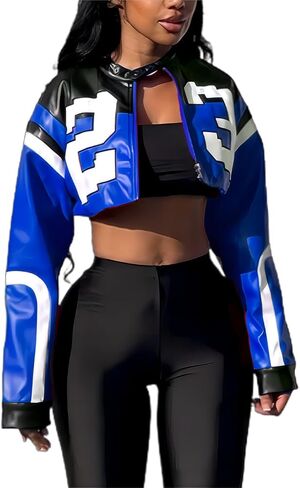 CONCINEROS Women's Faux Leather Jacket Zip Up Cropped Bomber Leather Jacket Women 2023 S-XL in Saudi Arabia