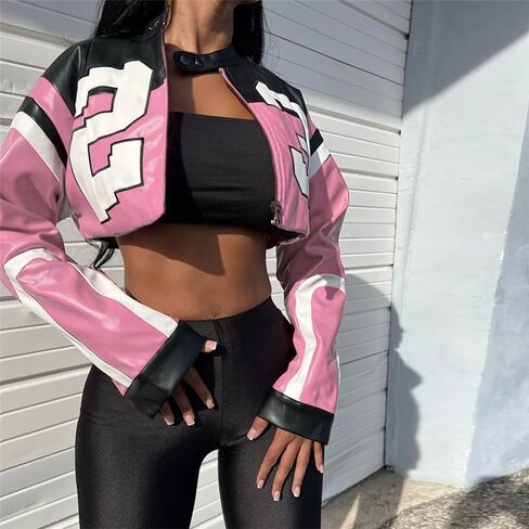 CONCINEROS Women's Faux Leather Jacket Zip Up Cropped Bomber Leather Jacket Women 2023 S-XL in Saudi Arabia