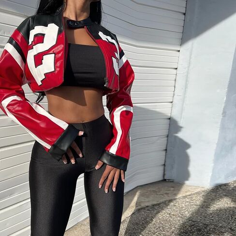 CONCINEROS Women's Faux Leather Jacket Zip Up Cropped Bomber Leather Jacket Women 2023 S-XL in Saudi Arabia